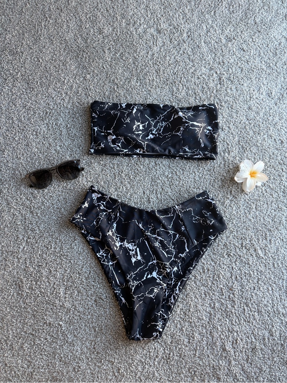 Zaful Black Marble Bandeau Bikini Set - NEVER WORN